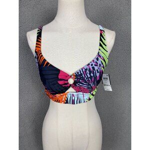 Bar Iii Women's Palm Prowl O-Ring Bikini Top, Multicolor Size Large New With Tag